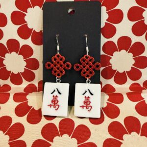 80,000 Red Mahjong tile earrings