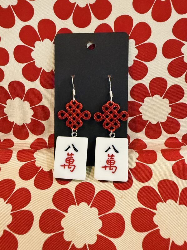 80,000 Red Mahjong tile earrings